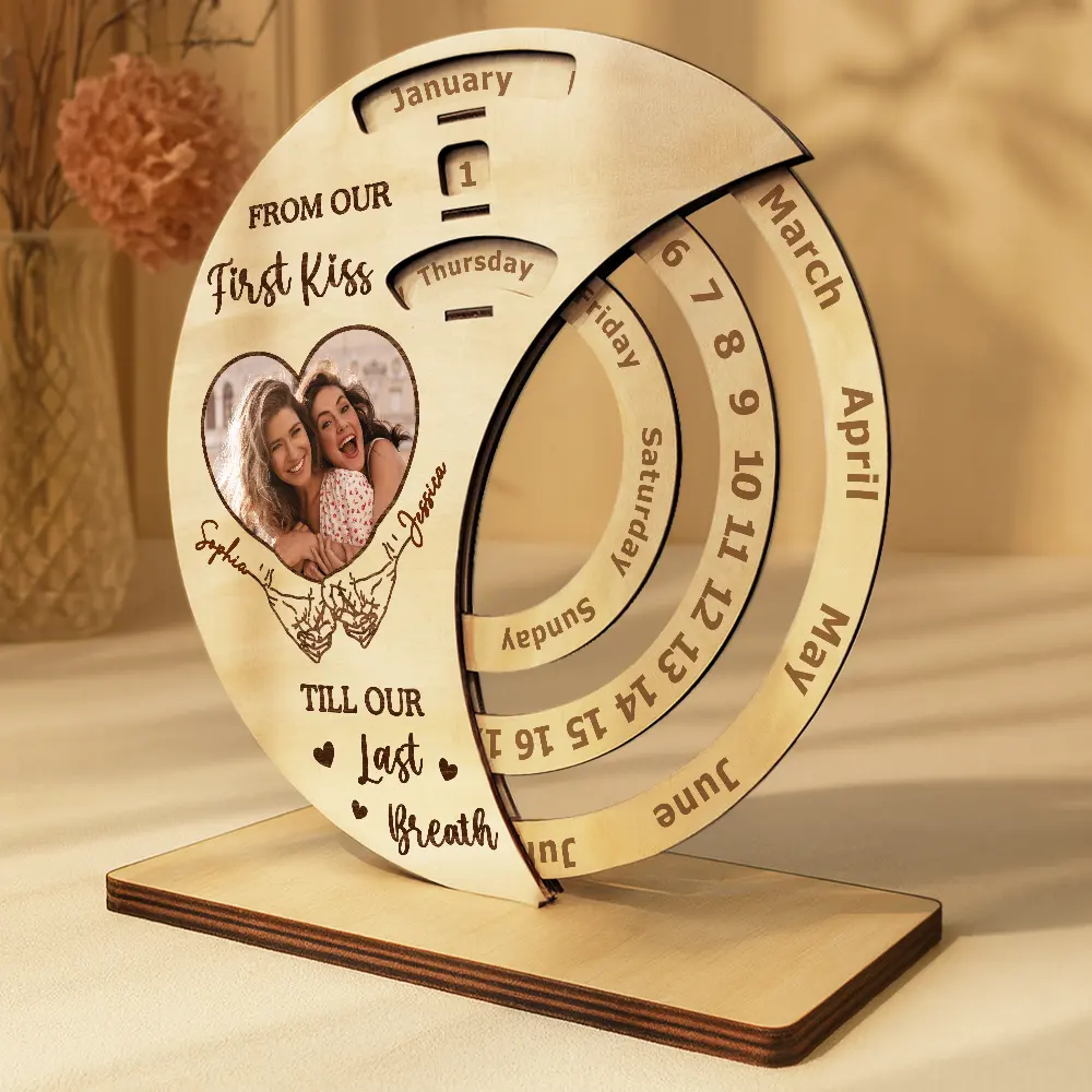 Custom Photo Hand In Hand Forever And Always - Personalized Spinning Perpetual Desk Calendar - Image 3