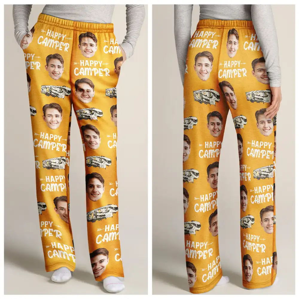 Custom Photo Happy Camper Camping - Personalized Pajama Pants - Image 4