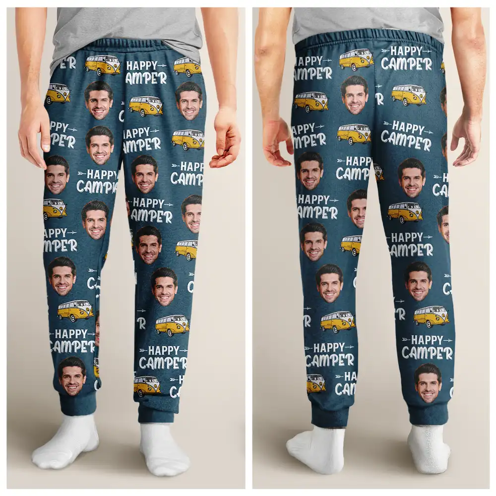 Custom Photo Happy Camper Camping - Personalized Pajama Pants - Image 5