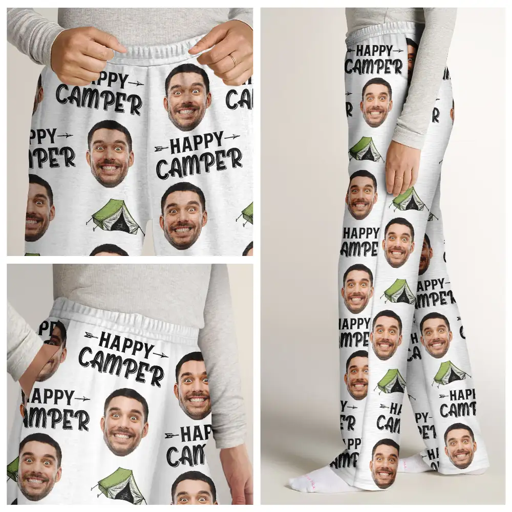 Custom Photo Happy Camper Camping - Personalized Pajama Pants - Image 7