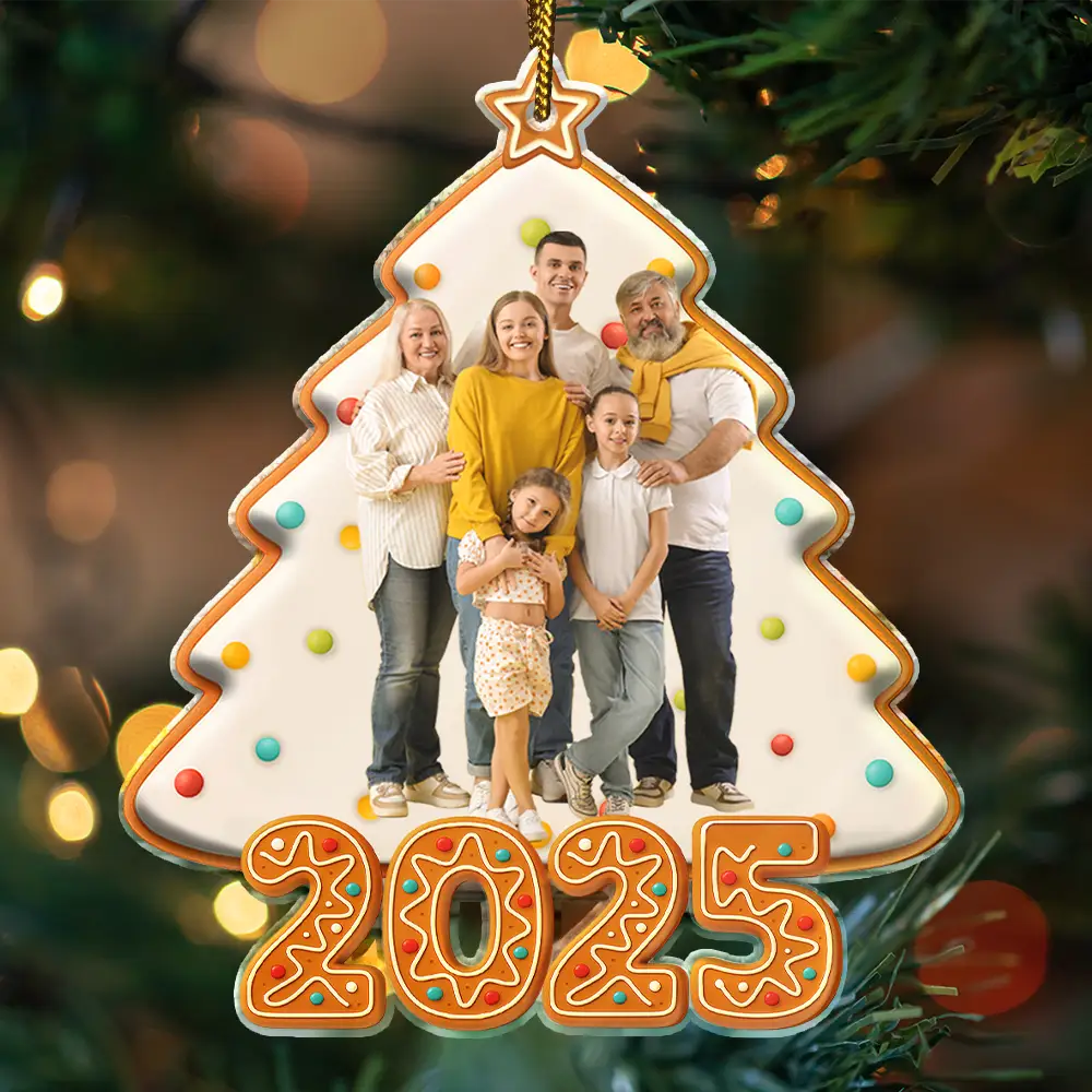 Custom Photo Happy Family Christmas Tree Gingerbread - Personalized Custom Shaped Acrylic Ornament - Image 5