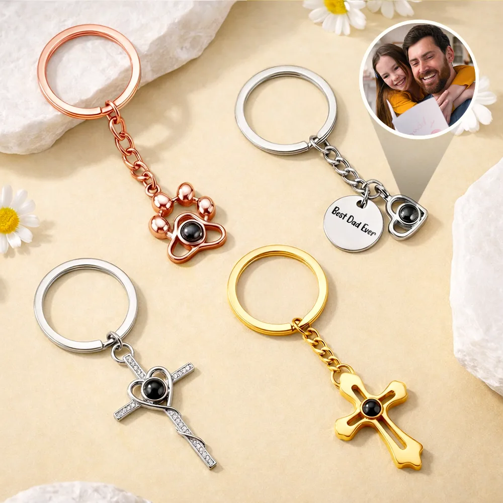 Custom Photo Happy Father's Day - Personalized Custom Shaped Photo Projection Keychain - Image 2
