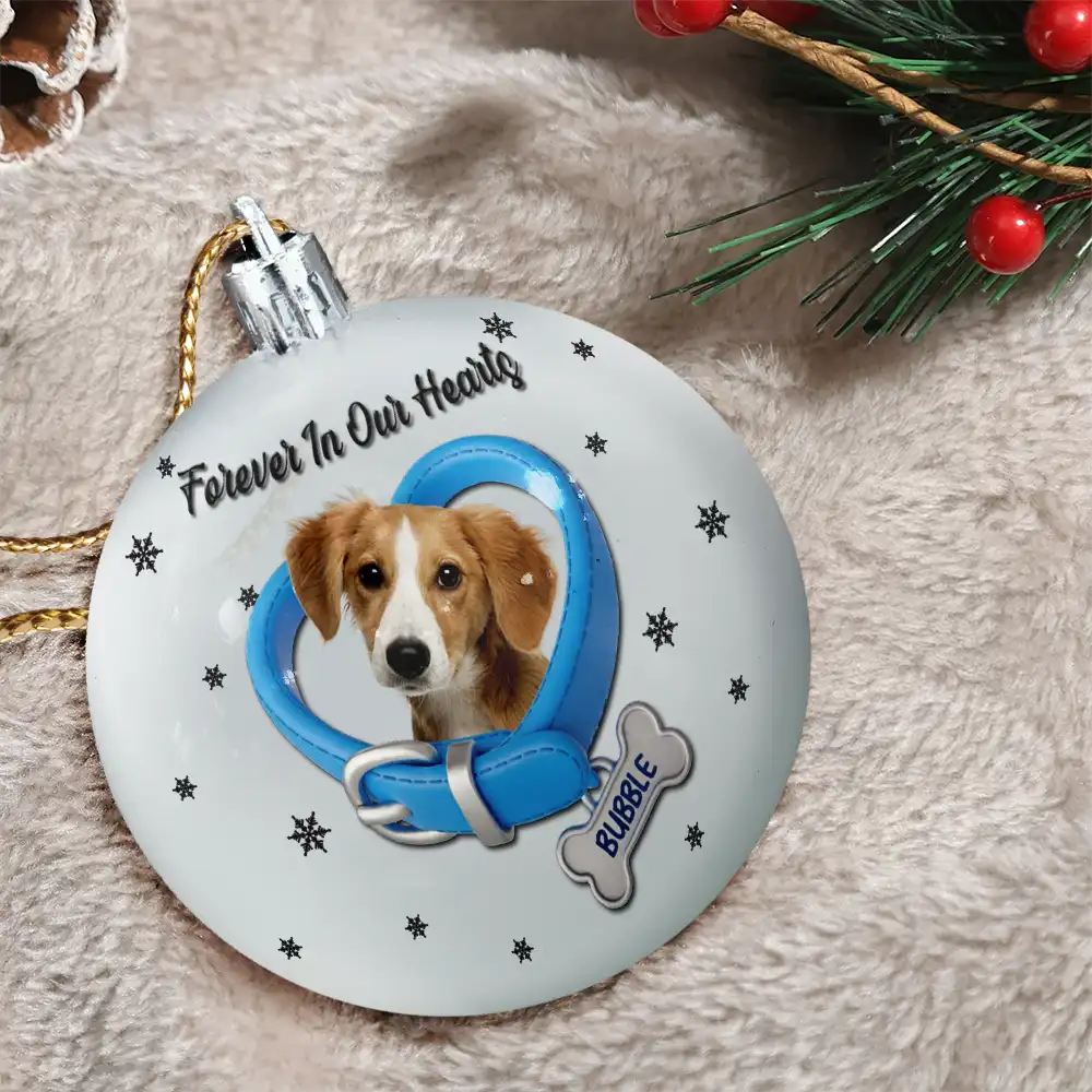 Custom Photo Heart-Shaped Collar With Bone Charm For Dog Lovers - Personalized Ball Ornament - Image 4