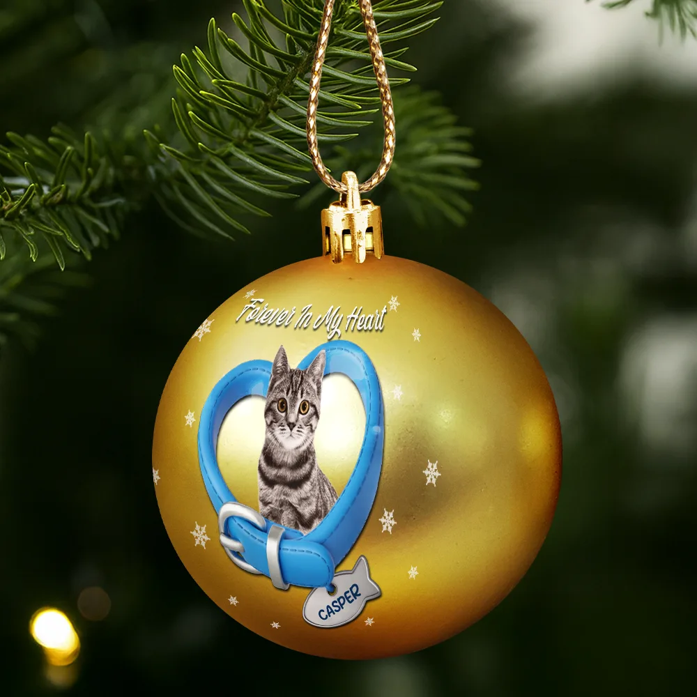 Custom Photo Heart-Shaped Collar With Fish Charm For Cat Lovers - Personalized Ball Ornament - Image 3