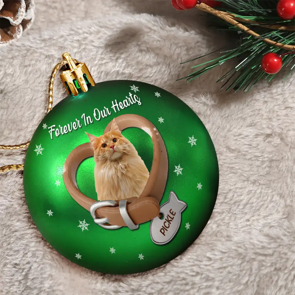 Custom Photo Heart-Shaped Collar With Fish Charm For Cat Lovers - Personalized Ball Ornament - Image 4