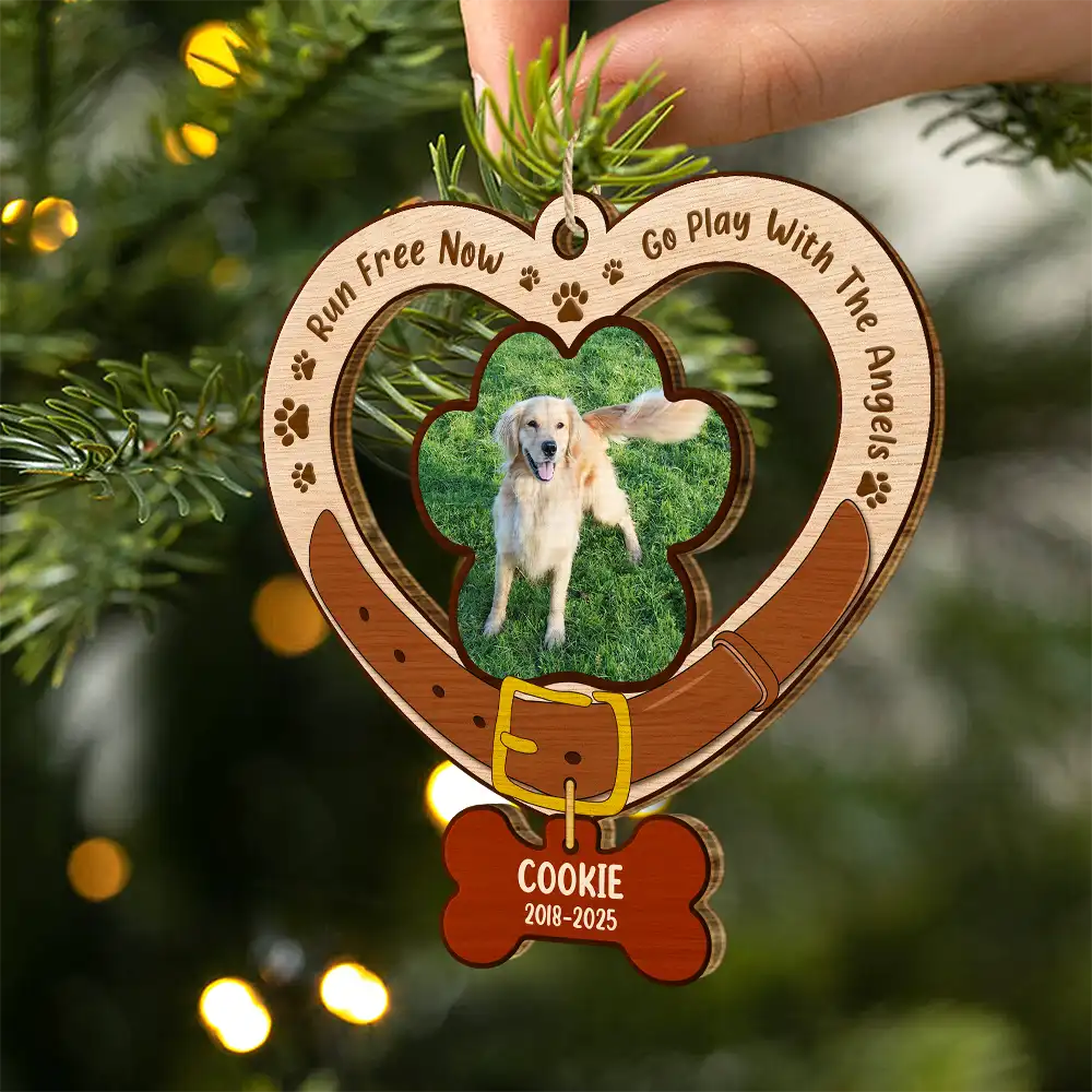 Custom Photo Heart-Shaped Dog Collar Keepsake - Personalized Custom Shaped Wooden Ornament - Image 2