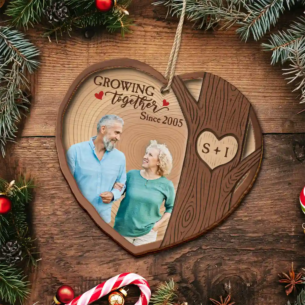 Custom Photo Heart Shaped Wood Slice Growing Together - Personalized 2-Layered Wooden Ornament - Image 5