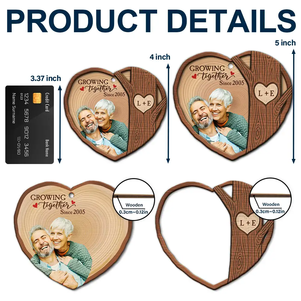 Custom Photo Heart Shaped Wood Slice Growing Together - Personalized 2-Layered Wooden Ornament - Image 6