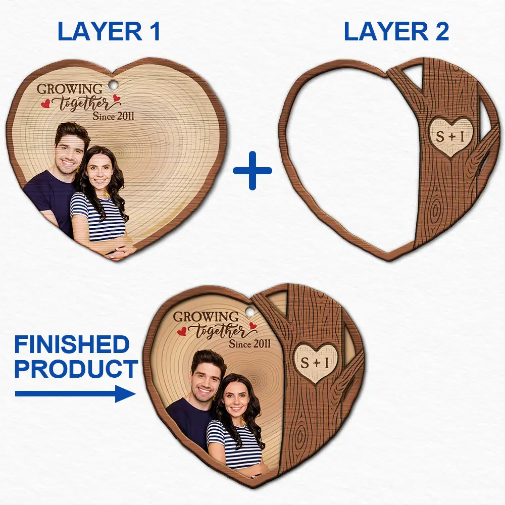 Custom Photo Heart Shaped Wood Slice Growing Together - Personalized 2-Layered Wooden Ornament - Image 7