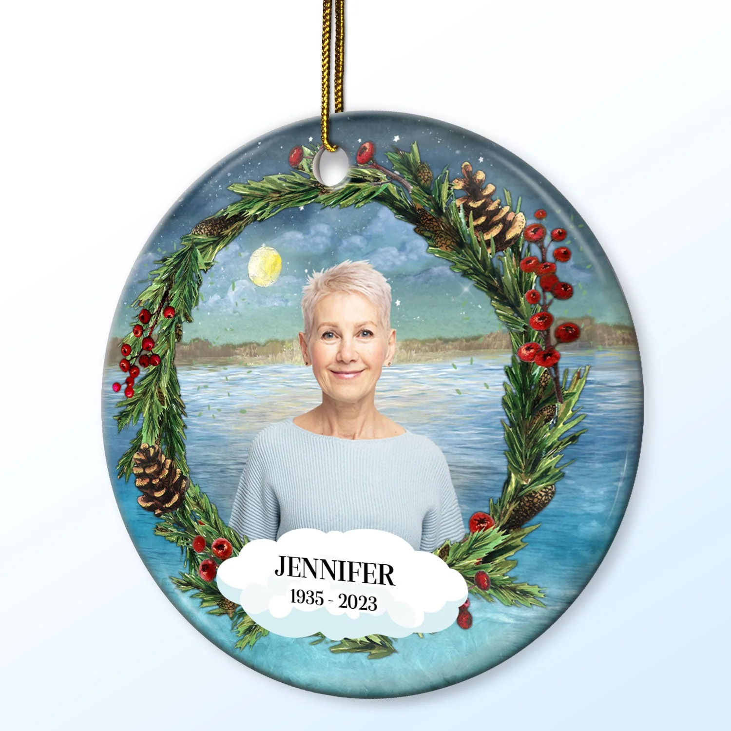Custom Photo Heaven Family Lovers - Christmas Memorial Gift For Family - Personalized Circle Ceramic Ornament - Image 3