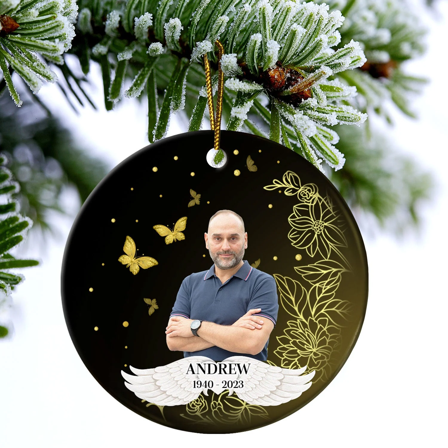 Custom Photo Heaven Family Lovers - Christmas Memorial Gift For Family - Personalized Circle Ceramic Ornament - Image 5