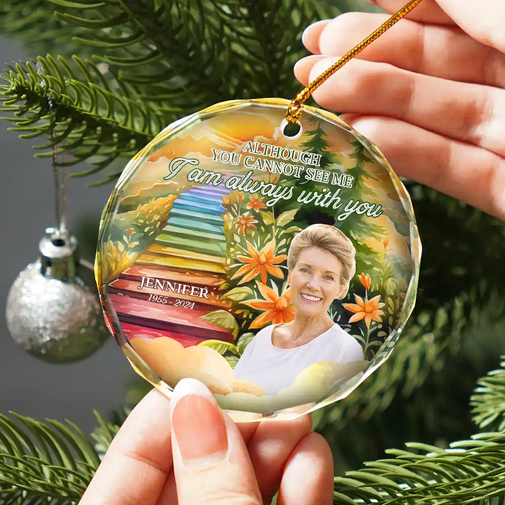 Custom Photo Heaven Stairs I'm Always With You - Personalized Circle Glass Ornament - Image 3