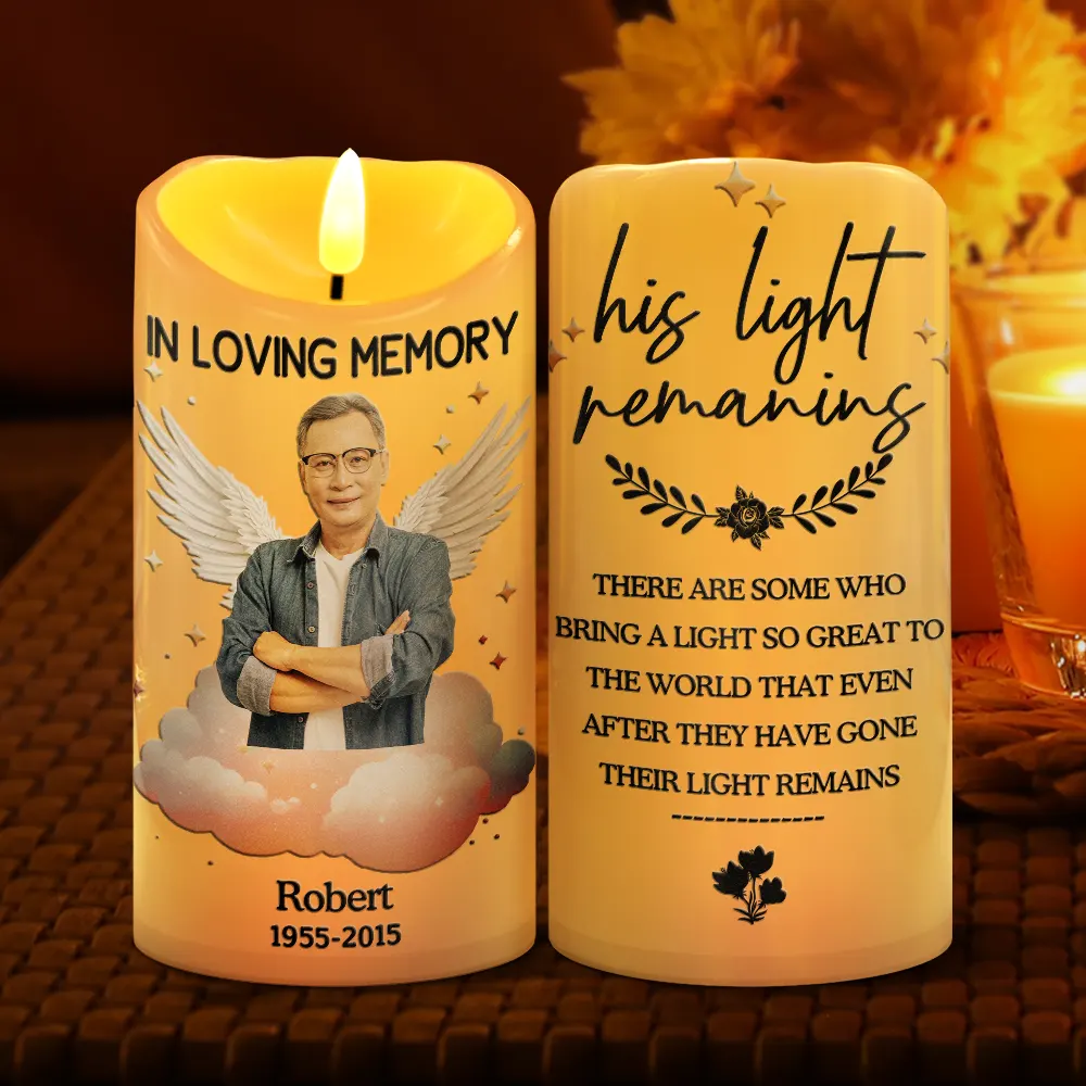 Custom Photo Her Light Remains - Personalized Flameless LED Candle - Image 3