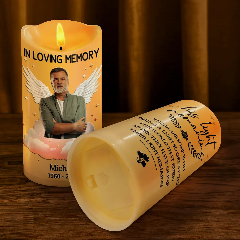 Custom Photo Her Light Remains - Personalized Flameless LED Candle - Image 5