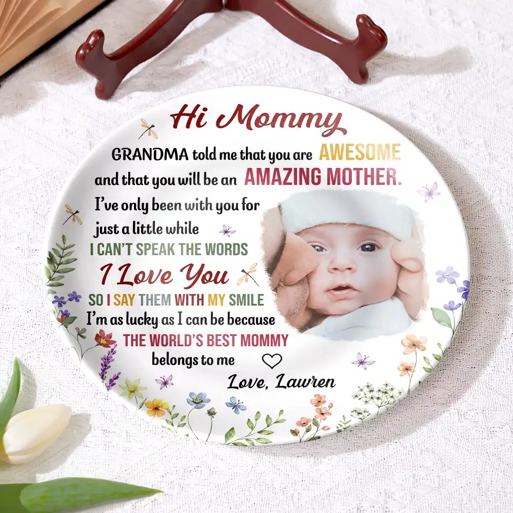 Custom Photo Hi Mommy I'm As Lucky As I Can Be - Personalized Ceramic Plate - Image 4