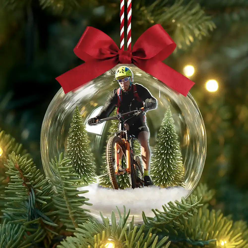 Custom Photo Hobby Mountain Biking - Personalized 3D Acrylic Ball Ornament - Image 4