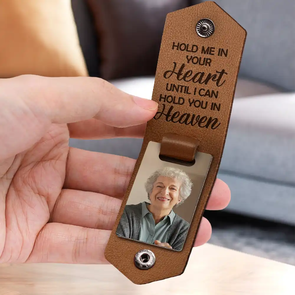 Custom Photo Hold Me In Your Heart You Never Walk Alone Memorial - Personalized Leather Photo Keychain - Image 3
