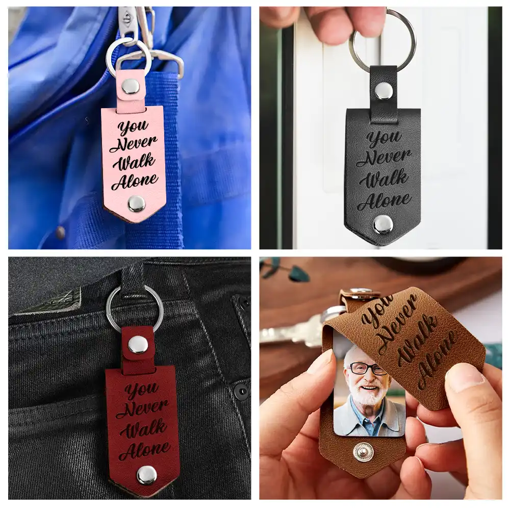 Custom Photo Hold Me In Your Heart You Never Walk Alone Memorial - Personalized Leather Photo Keychain - Image 5