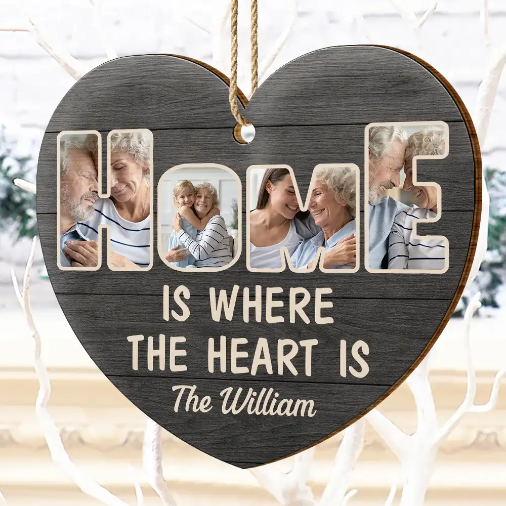 Custom Photo Home Is Where The Heart Is - Personalized Custom Shaped Wooden Ornament - Image 4