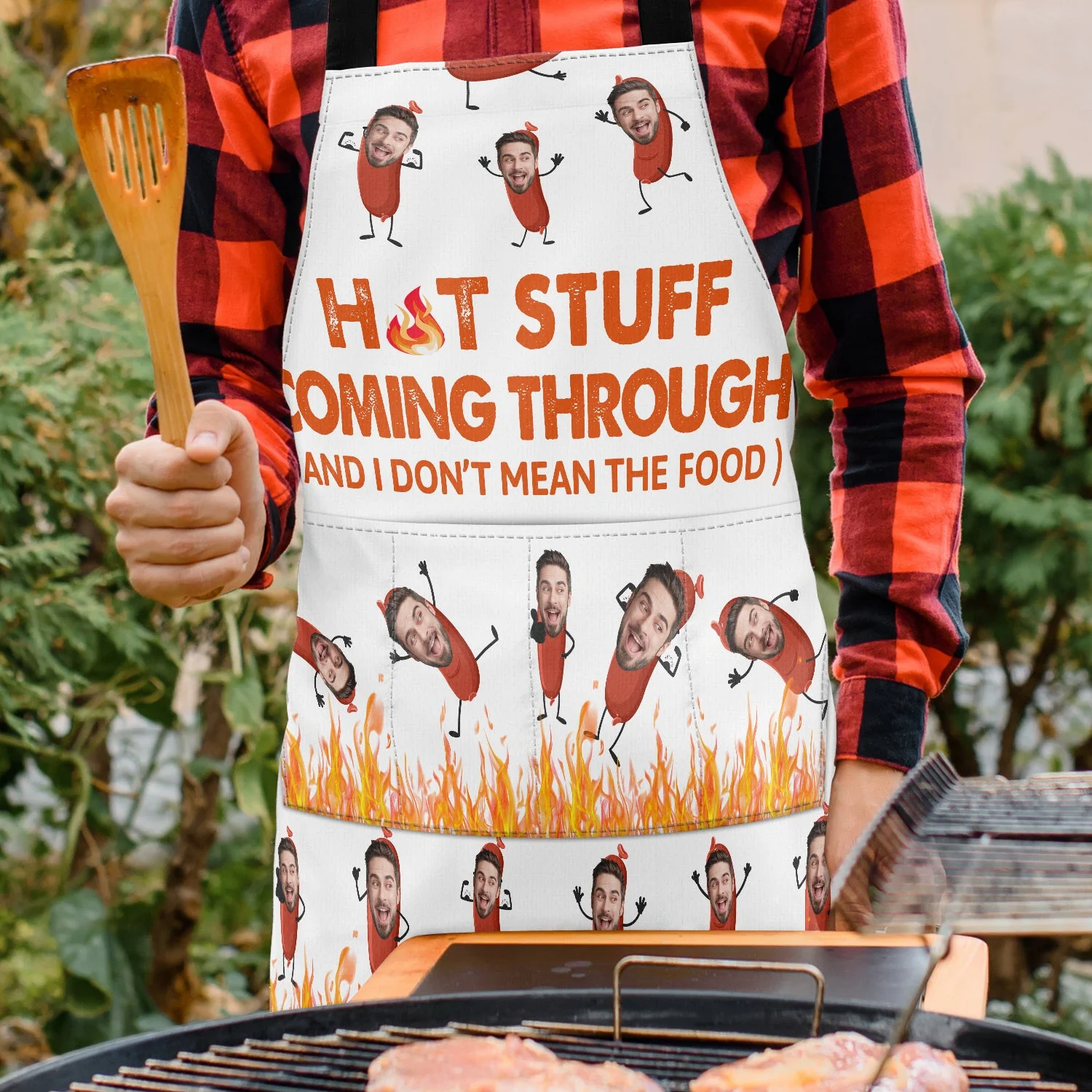 Custom Photo Hot Stuff Coming Through - Birthday, Anniversary, Funny Gift For Men, Husband, Boyfriend, Dad - Personalized Apron - Image 4