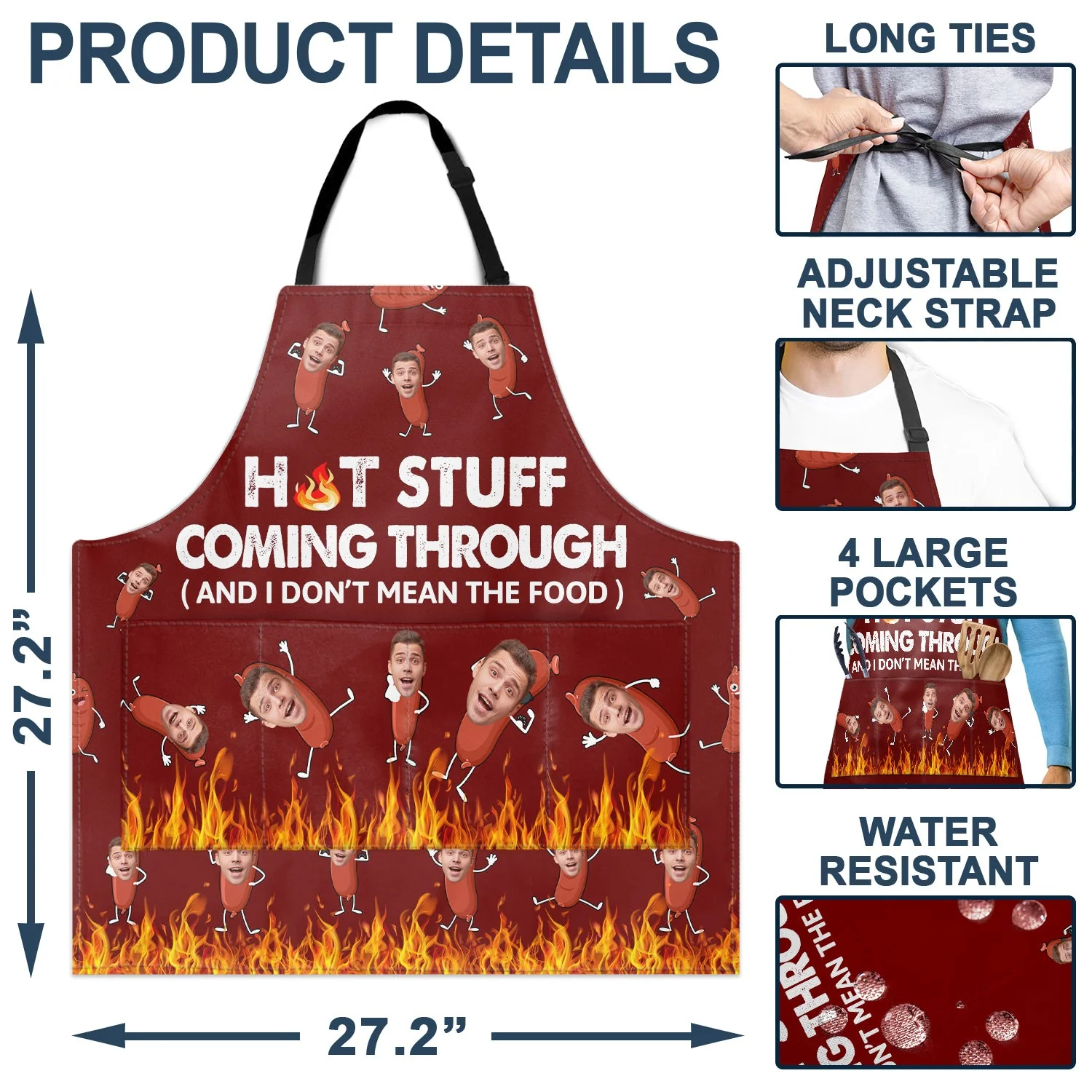 Custom Photo Hot Stuff Coming Through - Birthday, Anniversary, Funny Gift For Men, Husband, Boyfriend, Dad - Personalized Apron - Image 5