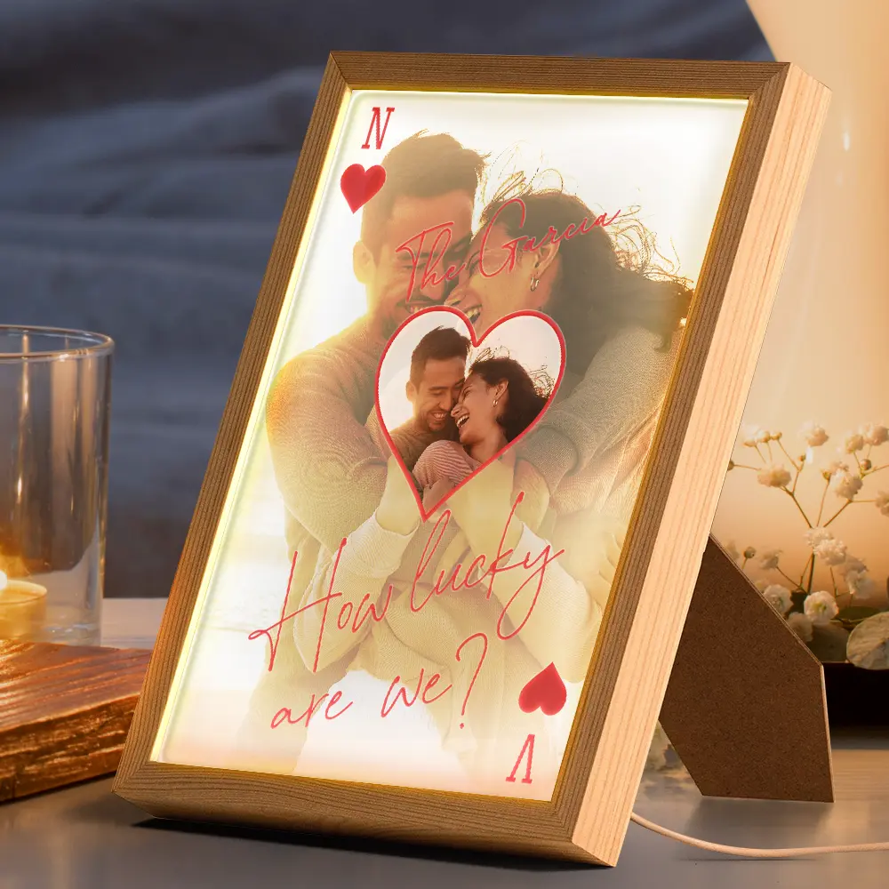 Custom Photo How Lucky Are We Family Card Style Art - Personalized Light Up Picture Frame - Image 3