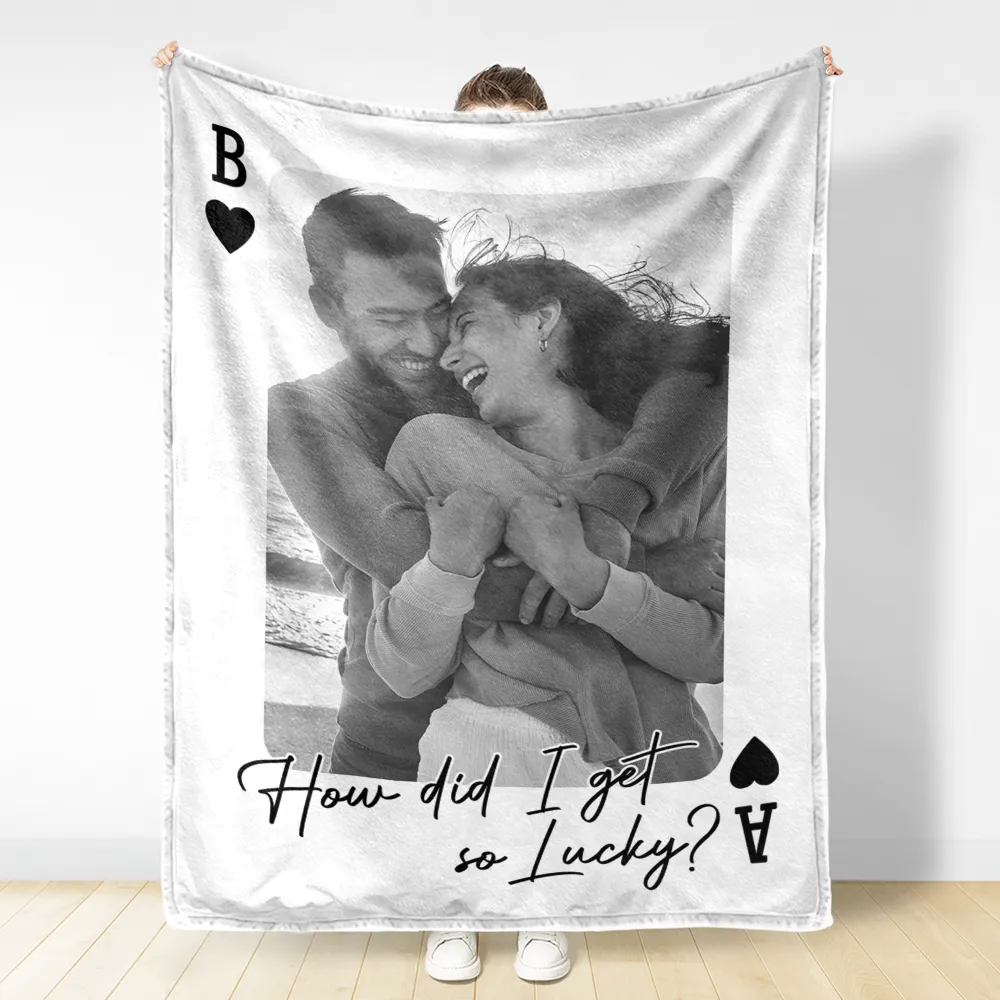 Custom Photo How Lucky Are We Playing Card - Personalized Fleece Blanket, Sherpa Blanket - Image 3
