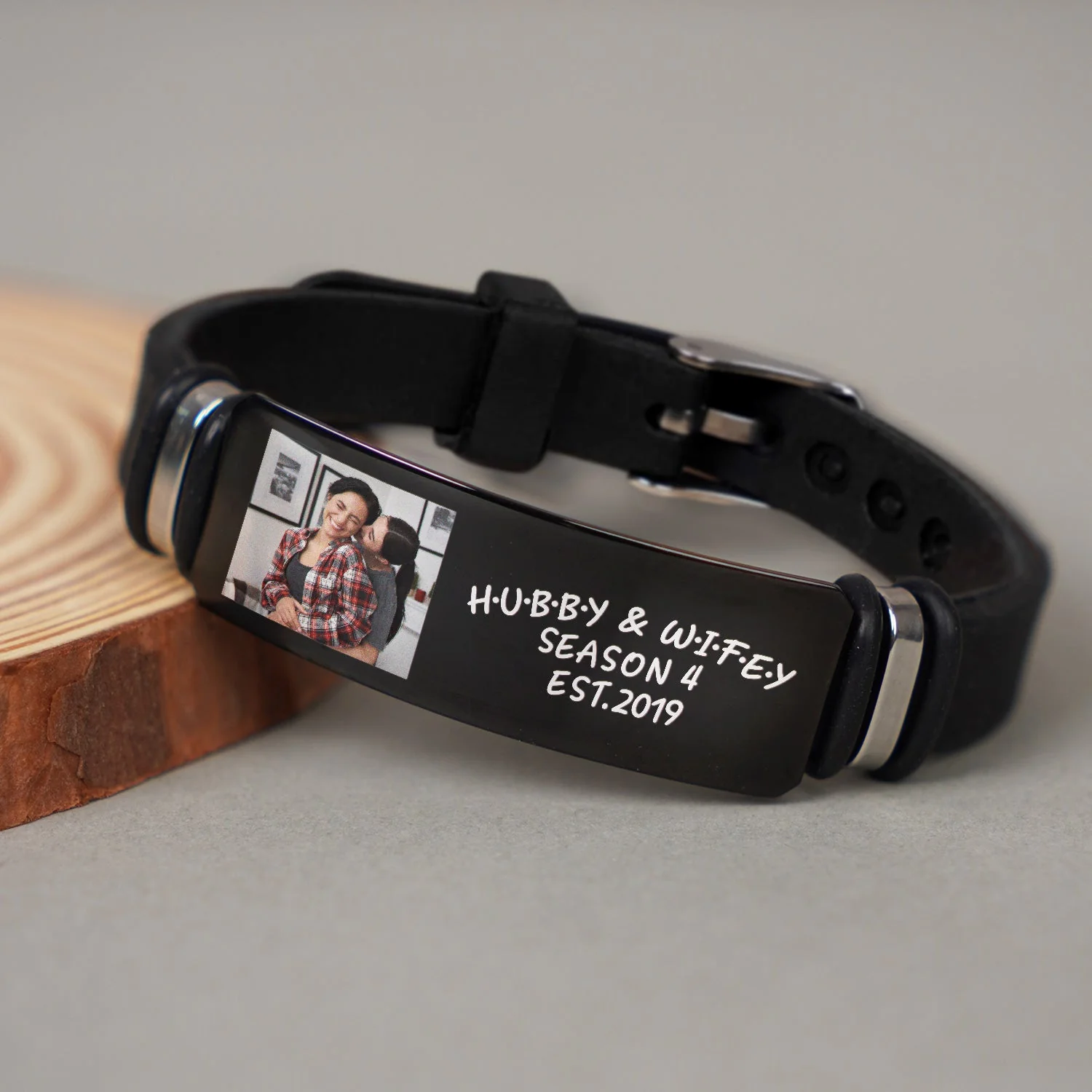 Custom Photo Hubby And Wifey - Birthday, Anniversary Gift For Spouse, Husband, Wife, Couple - Personalized Engraved Bracelet - Image 4
