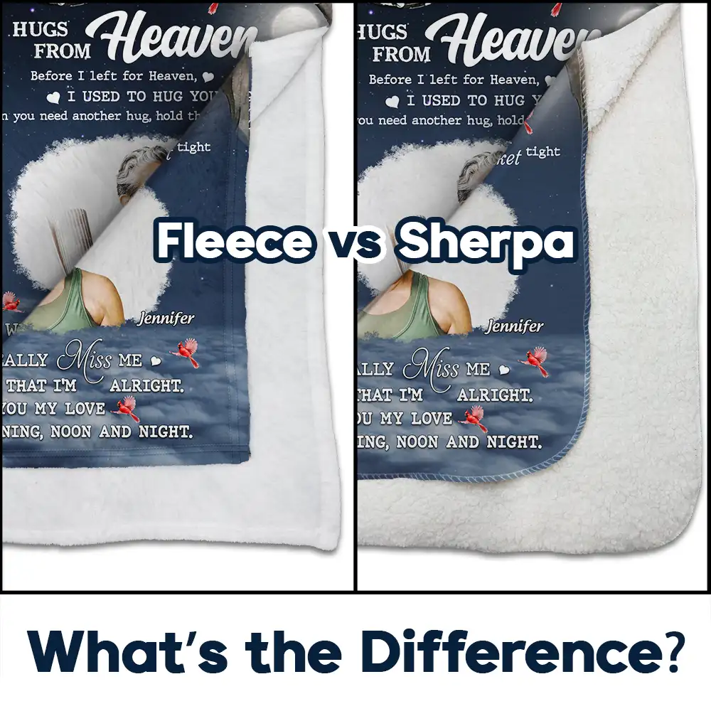 Custom Photo Hugs From Heaven Memorial - Personalized Fleece Blanket, Sherpa Blanket - Image 4
