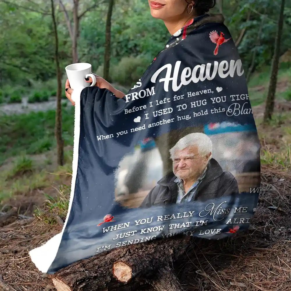 Custom Photo Hugs From Heaven Memorial - Personalized Fleece Blanket, Sherpa Blanket - Image 5
