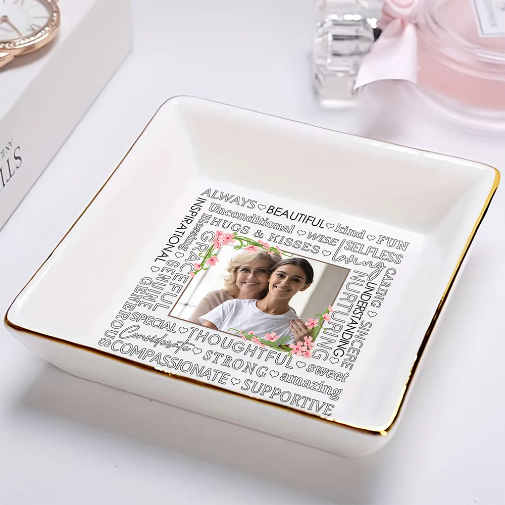 Custom Photo Hugs & Kisses - Birthday, Loving Gift For Mom, Mum, Mother, Nana, Grandma - Personalized Ring Dish - Image 2