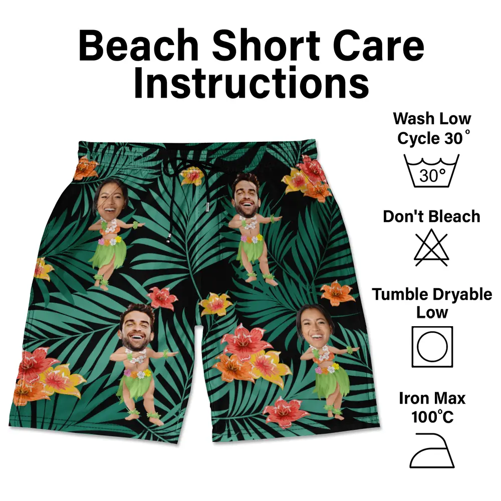 Custom Photo Hula Dancing - Personalized Unisex Beach Shorts - Image 7