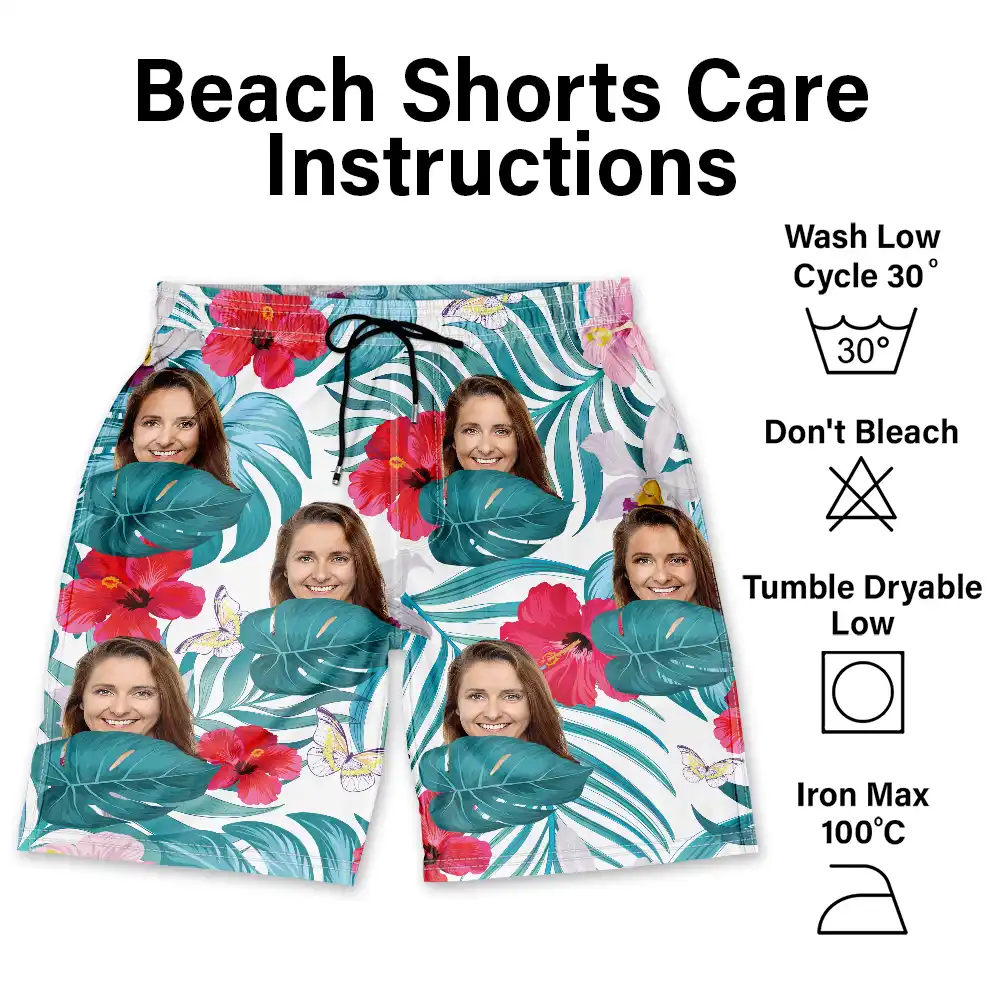 Custom Photo Human And Pet Face Tropical - Personalized Unisex Beach Shorts - Image 6