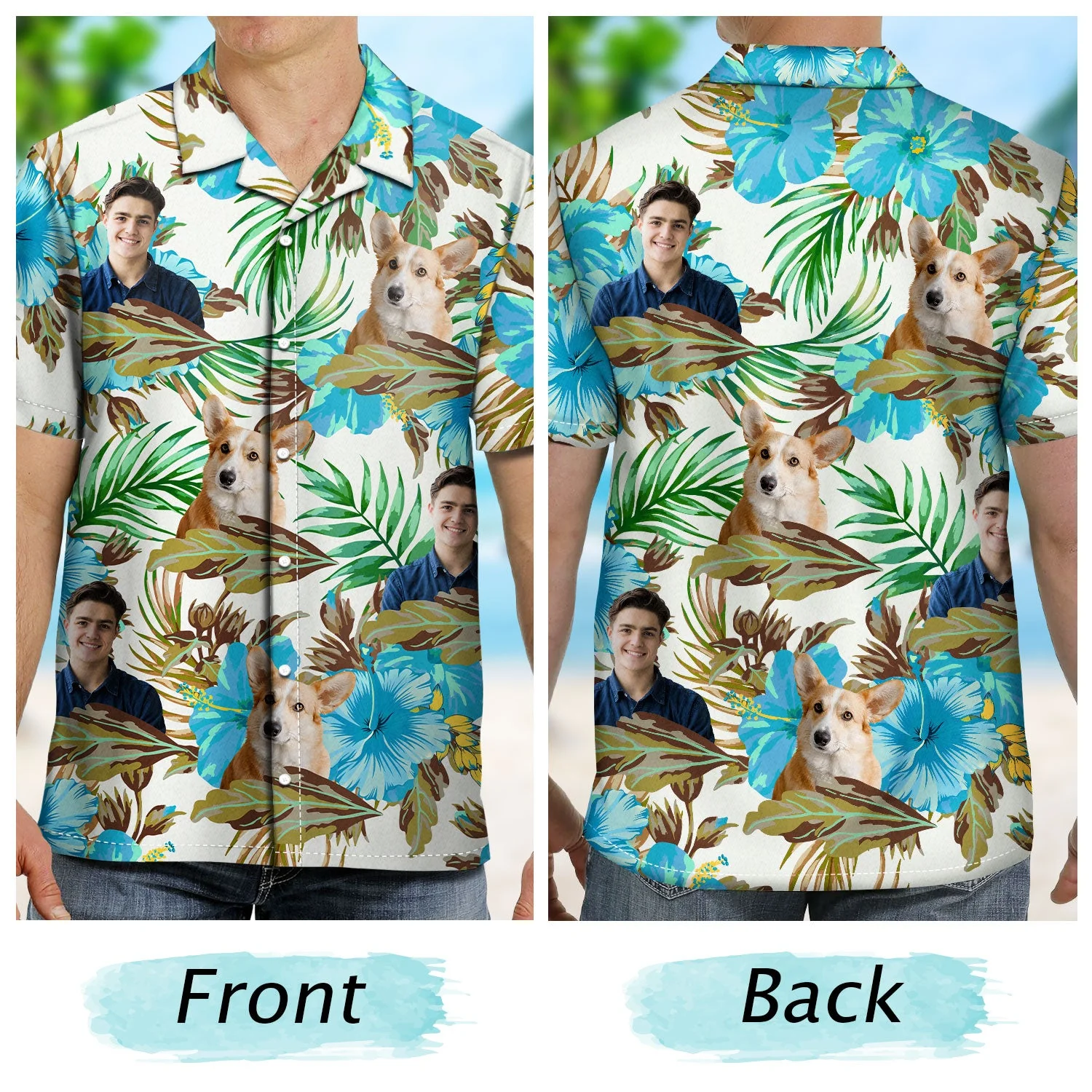 Custom Photo Human And Pet Faces - Gift For Men, Women, Dog And Cat Lovers - Personalized Hawaiian Shirt - Image 3