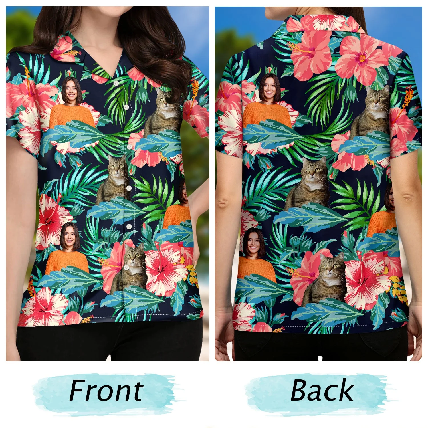 Custom Photo Human And Pet Faces - Gift For Men, Women, Dog And Cat Lovers - Personalized Hawaiian Shirt - Image 4
