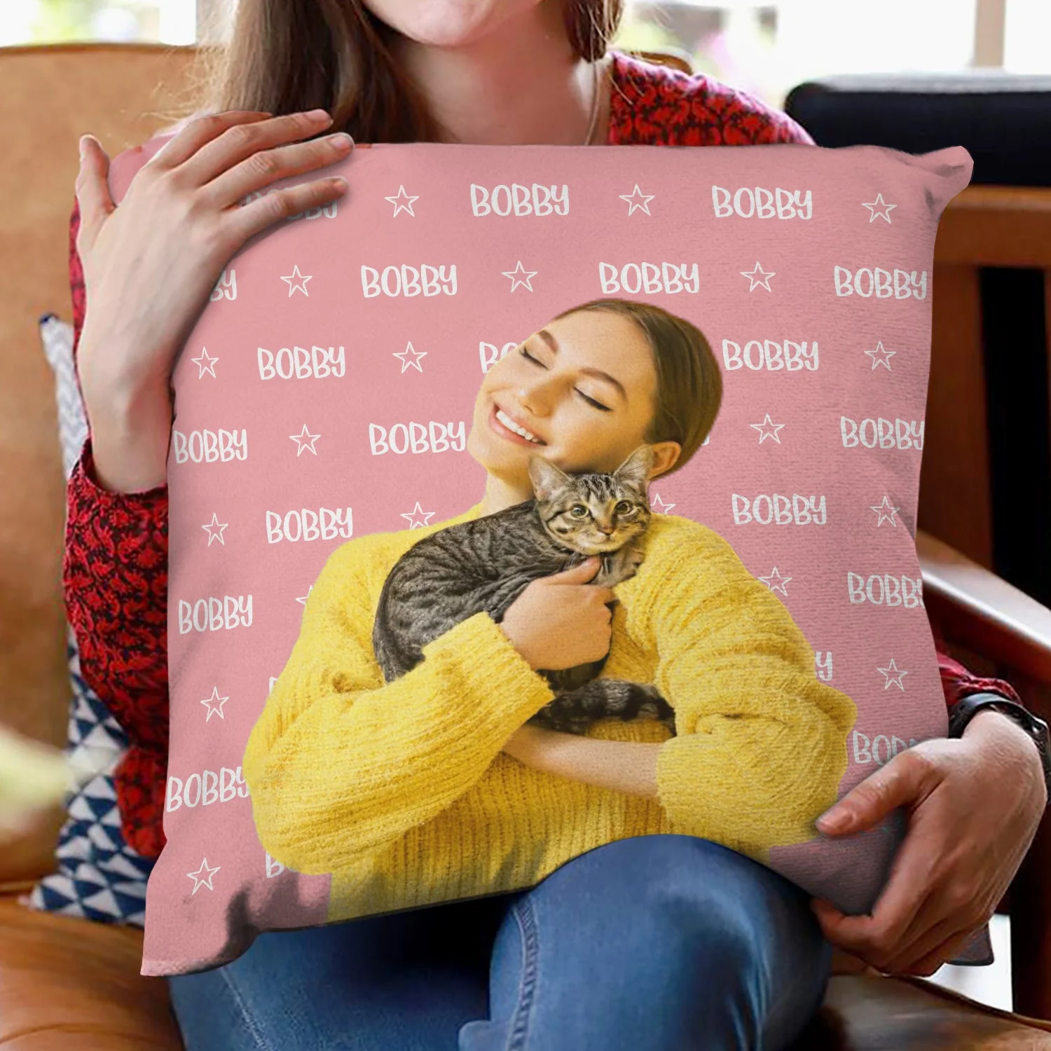 Custom Photo Human And Pet Name - Gift For Dog Lovers, Cat Lovers, Family - Personalized Pillow - Image 3