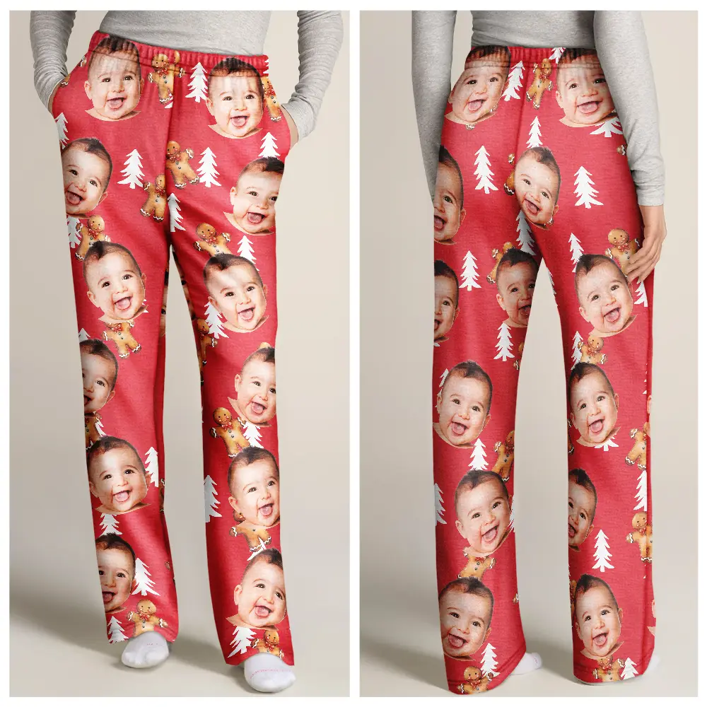 Custom Photo Human Pets Face Gingerbread Pattern - Personalized Sweatpants - Image 4