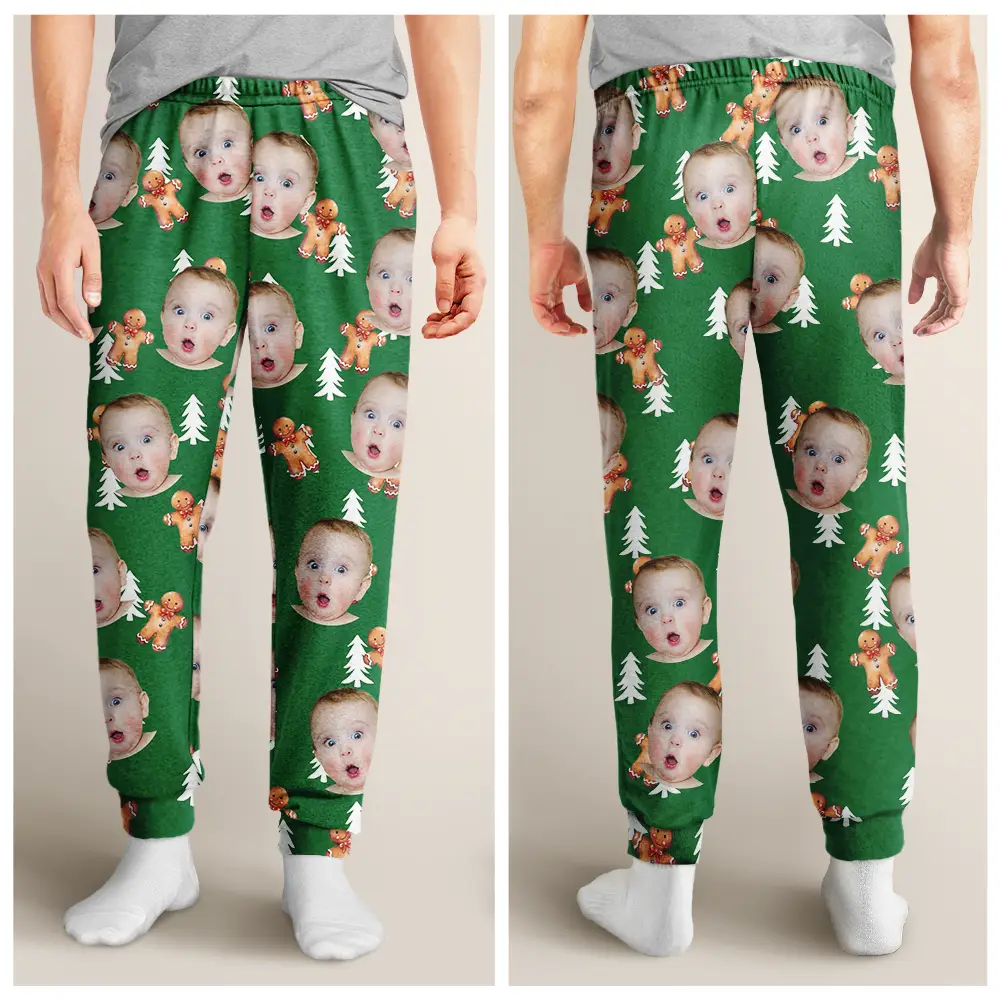 Custom Photo Human Pets Face Gingerbread Pattern - Personalized Sweatpants - Image 5