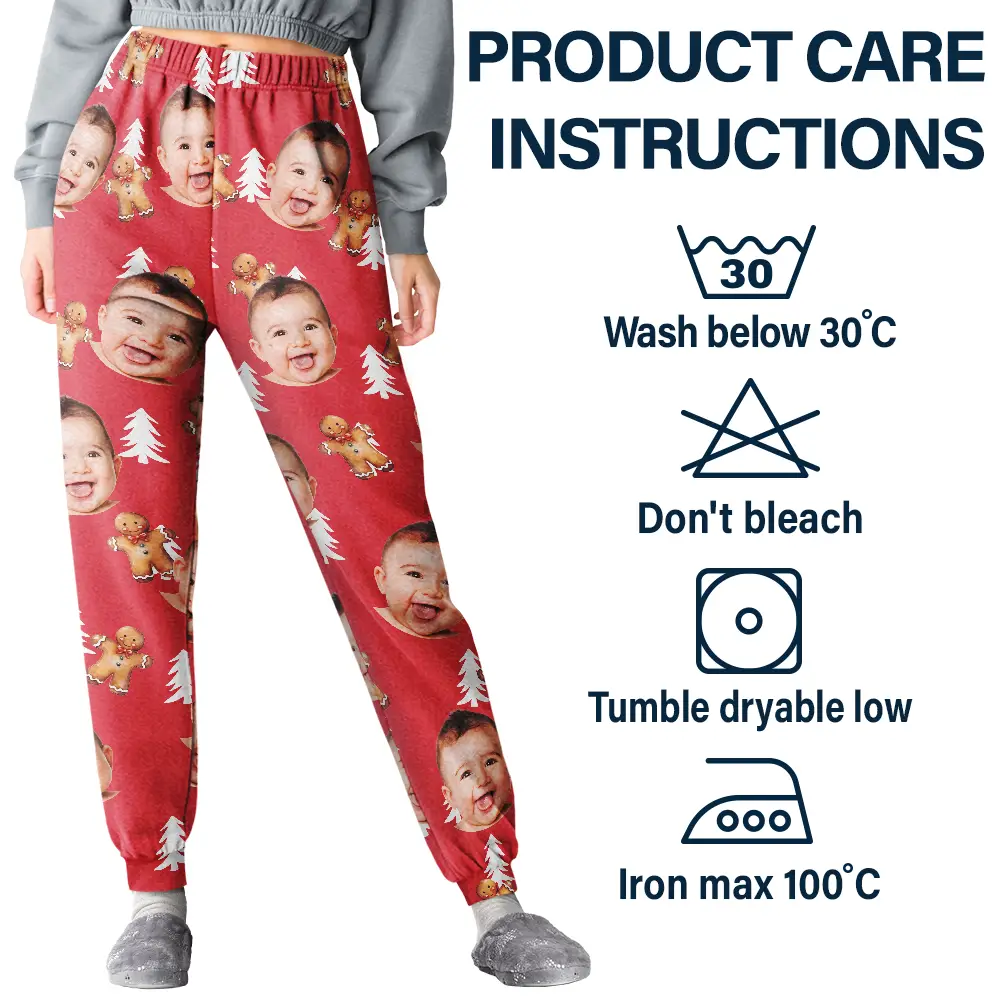 Custom Photo Human Pets Face Gingerbread Pattern - Personalized Sweatpants - Image 6