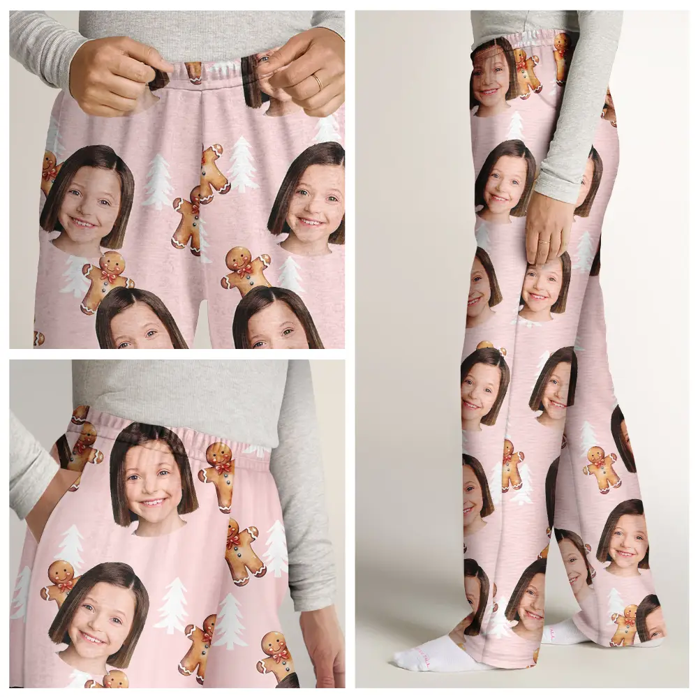 Custom Photo Human Pets Face Gingerbread Pattern - Personalized Sweatpants - Image 8