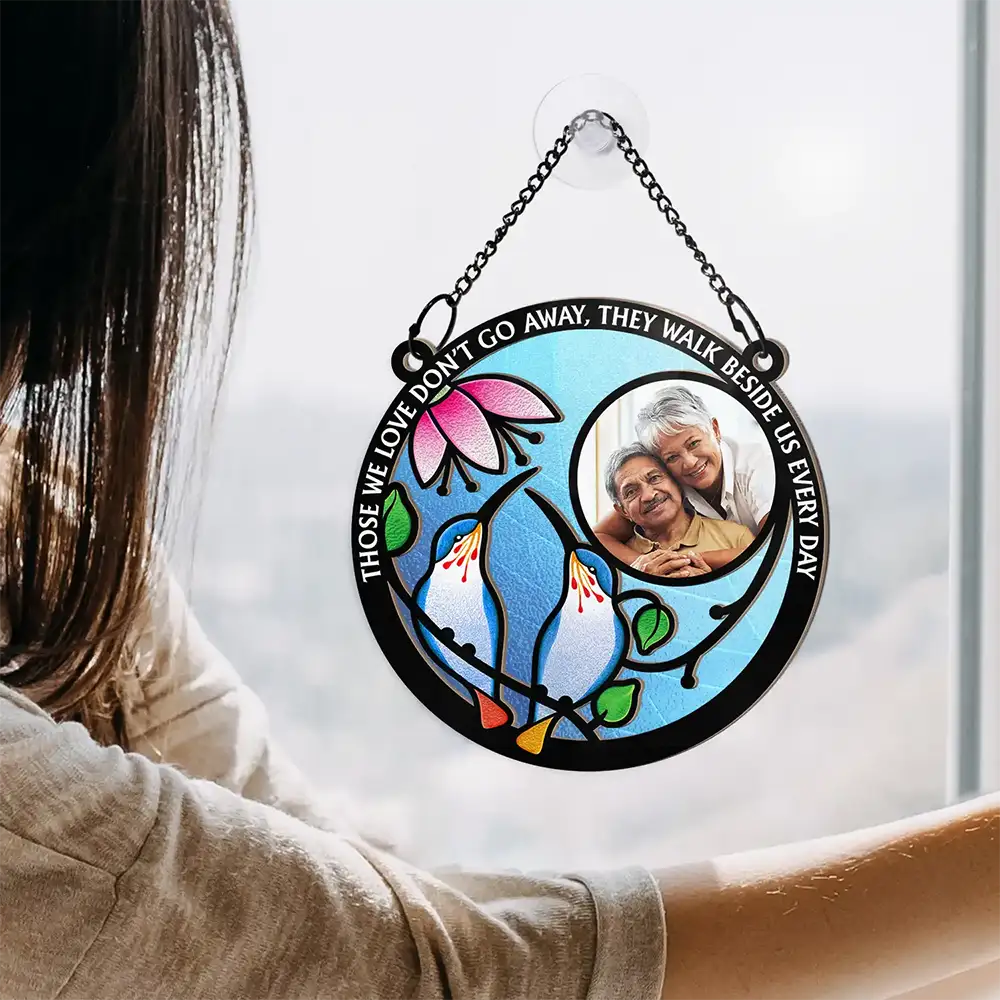 Custom Photo Hummingbird And Flower Memorial Parent -  Personalized Window Hanging Suncatcher Ornament - Image 4