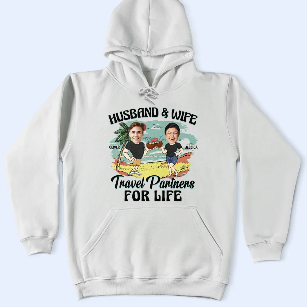 Custom Photo Husband And Wife Travel Partners For Life - Personalized T Shirt - Image 5