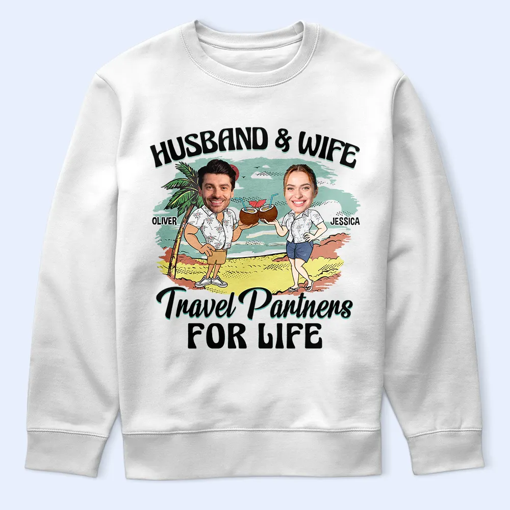 Custom Photo Husband And Wife Travel Partners For Life - Personalized T Shirt - Image 6