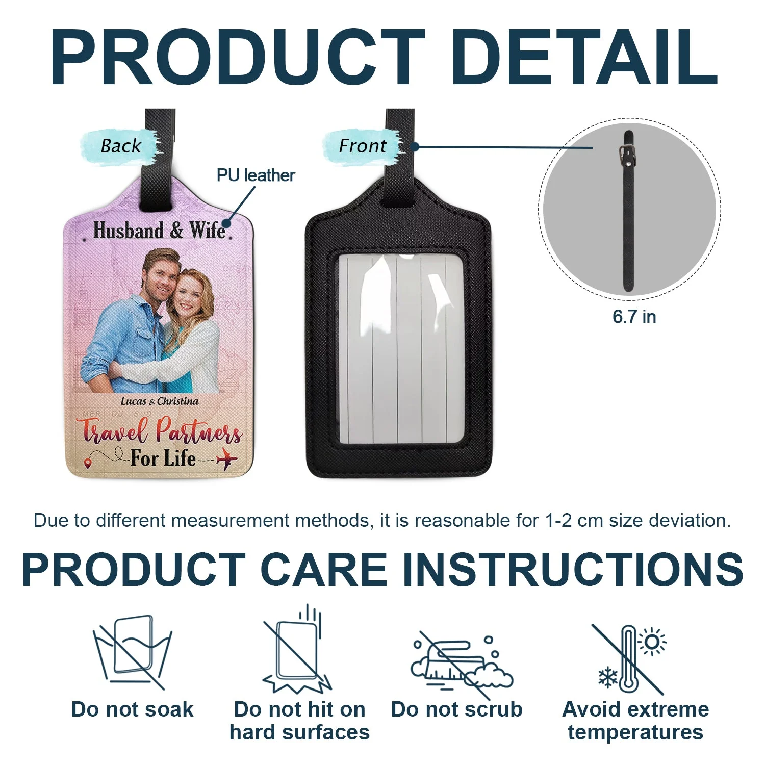 Custom Photo Husband & Wife Travel Partners For Life - Gift For Couples - Personalized Luggage Tag - Image 5