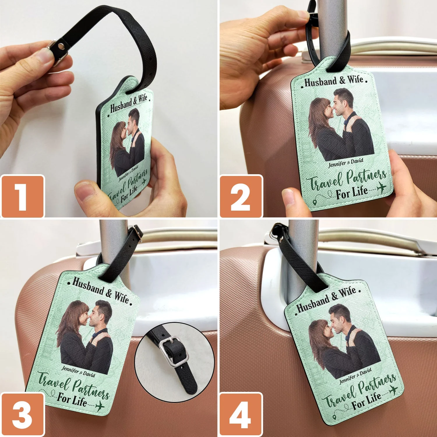 Custom Photo Husband & Wife Travel Partners For Life - Gift For Couples - Personalized Luggage Tag - Image 7