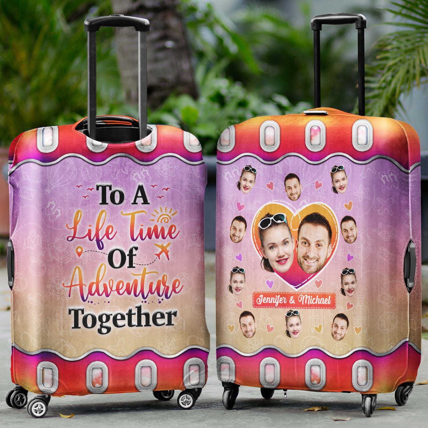 Custom Photo Husband & Wife Travel Partners For Life - Gift For Traveling Couples - Personalized Custom Luggage Cover - Image 2