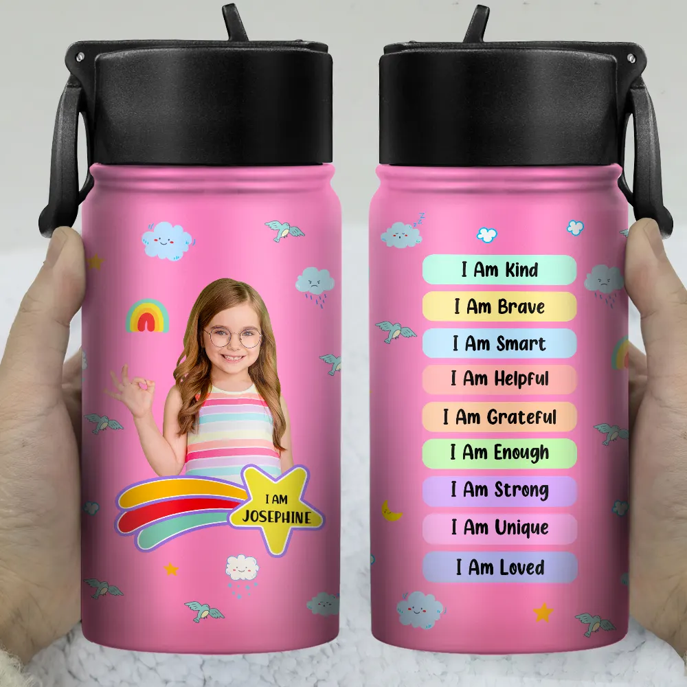 Custom Photo I Am Affirmations - Personalized Kids Water Bottle - Image 4