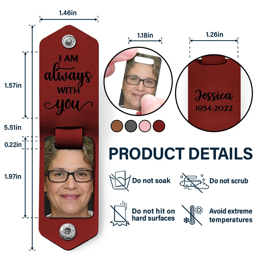 Custom Photo I Am Always With You - Memorial Gift - Personalized Leather Photo Keychain - Image 4