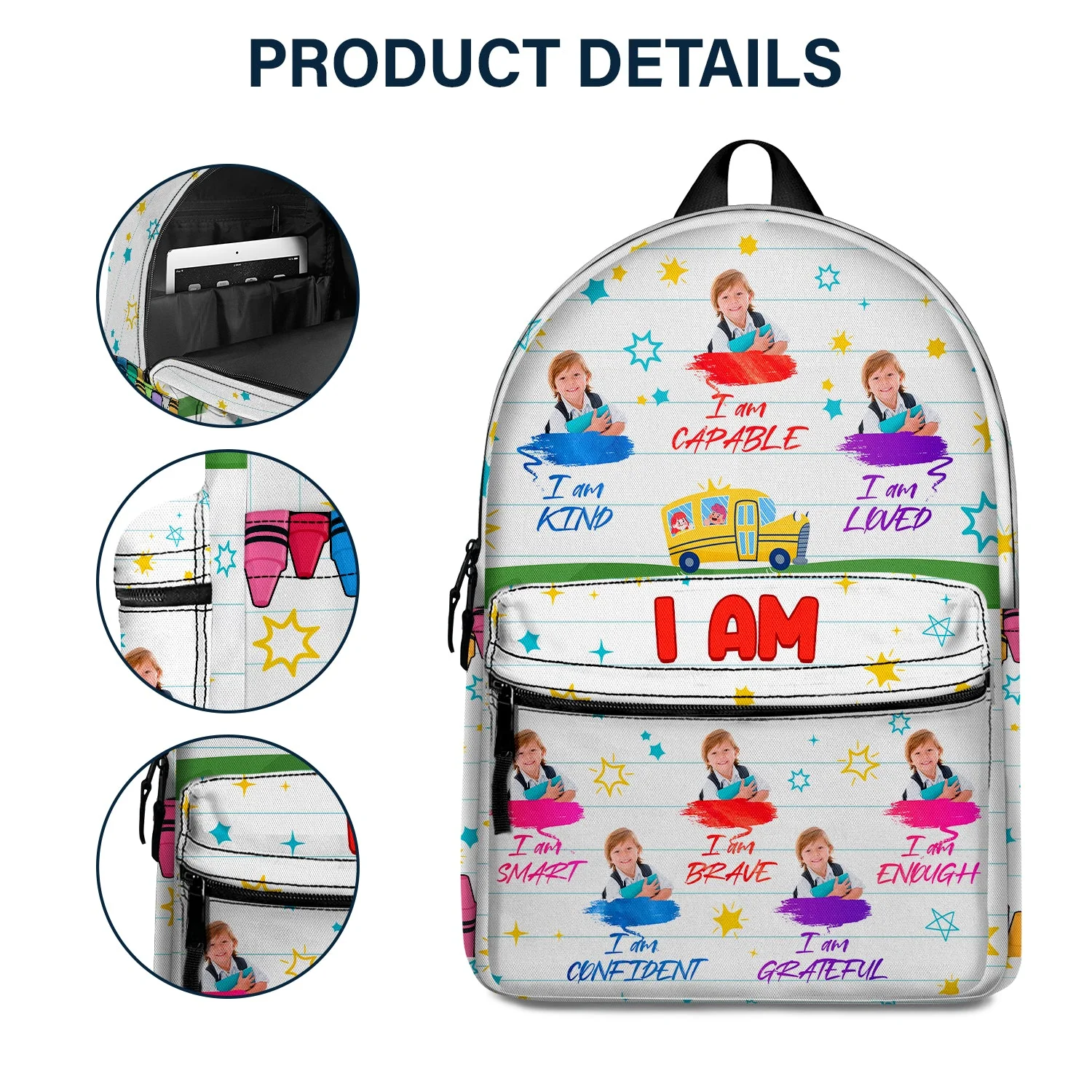 Custom Photo I Am Kind - Gift For Kid - Personalized Canvas Backpack - Image 5