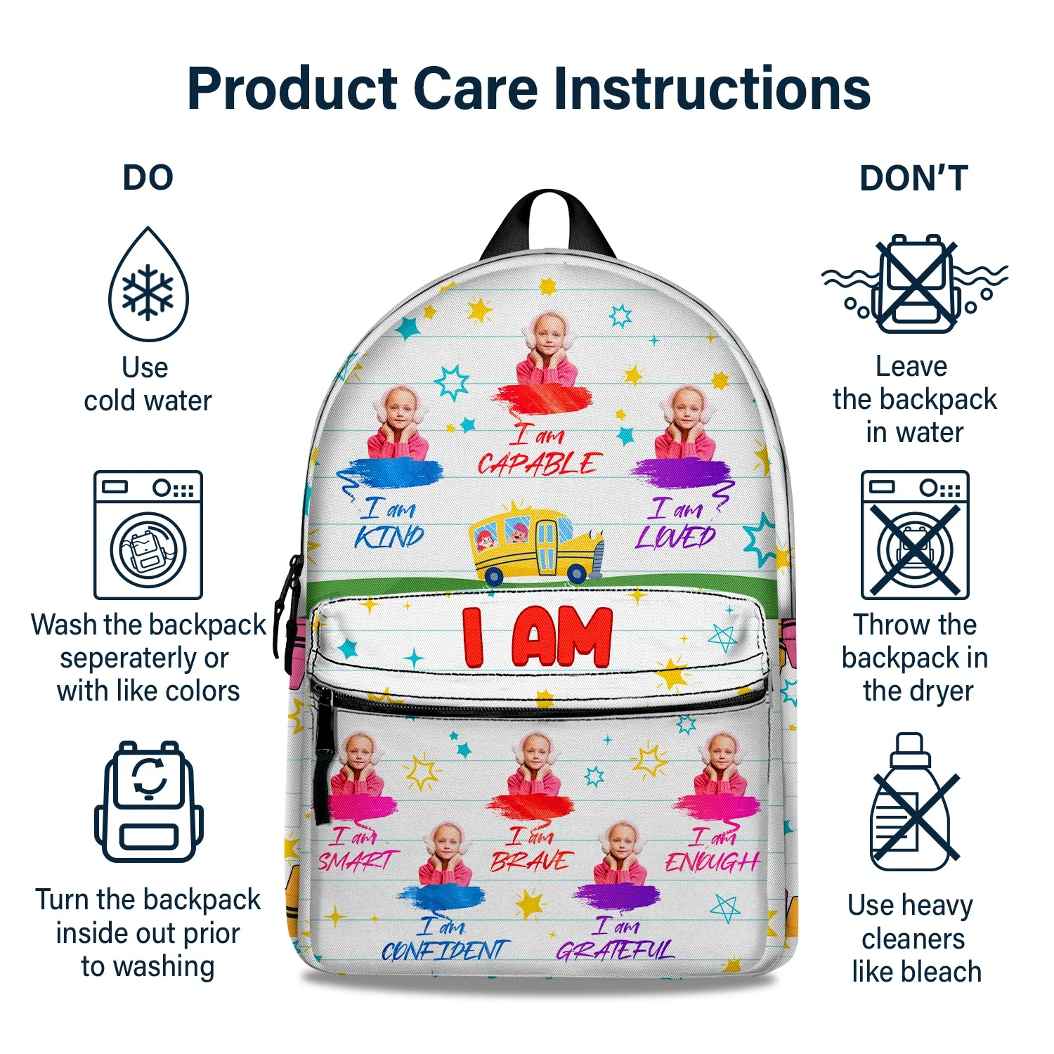 Custom Photo I Am Kind - Gift For Kid - Personalized Canvas Backpack - Image 7